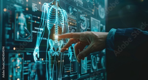 Human Body Scan: Businessman Utilizing 3D X-Ray Interface for Health Care