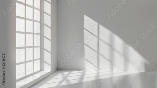 Shadow of window light on white minimal wall