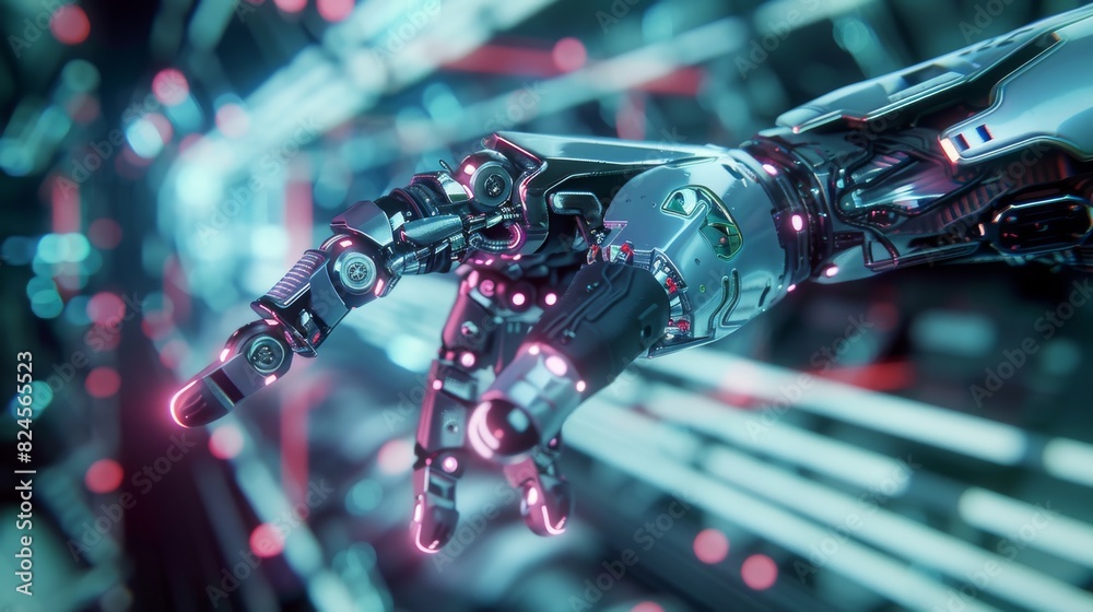 Hands of a robot presenting technology on a 3D background Hands of a robot presenting technology on a 3D background