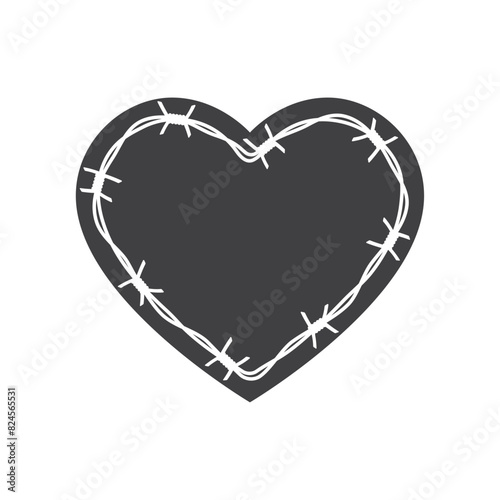 Vector black heart wrapped in barbed wire on a white background. 
