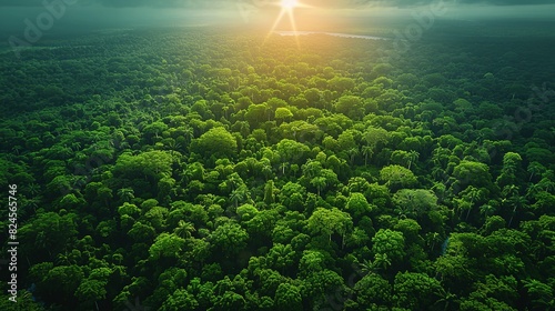 Environmental conservation concept, A dense forest canopy viewed from above, underscoring the significance of preserving forest ecosystems. Realistic Photo, photo