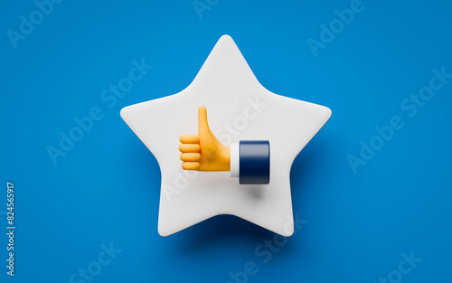 Thumbs up on a star 3d rendering