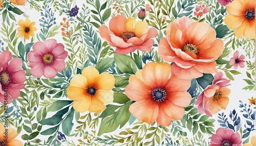 Floral Wallpaper with Pops of Color and Geometric Border