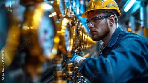 Engineer checking pressure gauges in an industrial setting