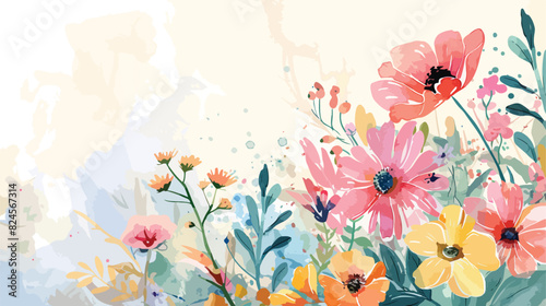Wild flowers bouquet watercolor floral illustration