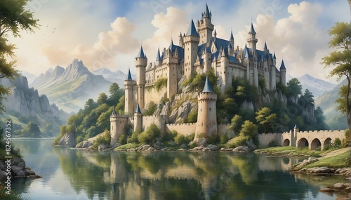 Fantasy Art of a Castle by a River photo