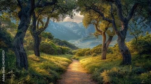 Environmental conservation concept  A forest path lined with trees  symbolizing the tranquility and importance of preserving natural trails. Realistic Photo 