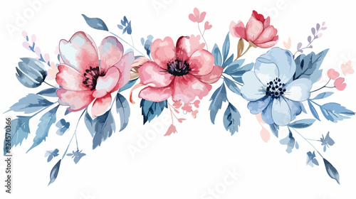 Wreath border with watercolor flowers hand painting