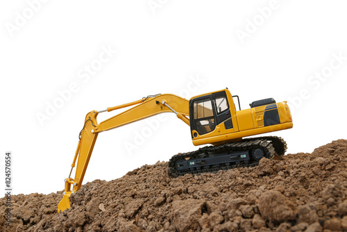 Crawler Excavators  is digging soil in the construction site on isolated white background.