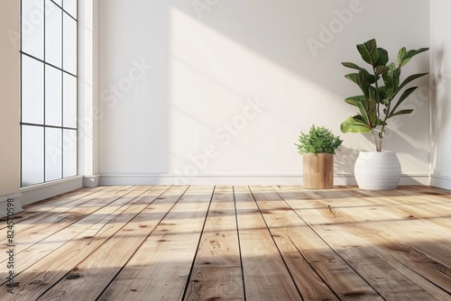 Empty bedroom interior background wooden floor created with Generative AI