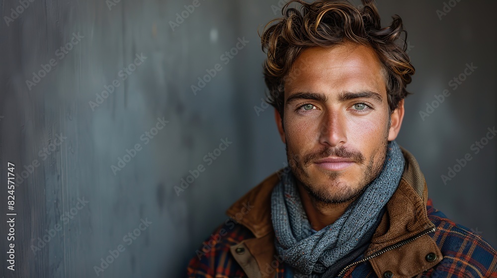an attractive and self assured young man poses against a gray background stock image an attractive and self assured young man poses against a gray background stock image