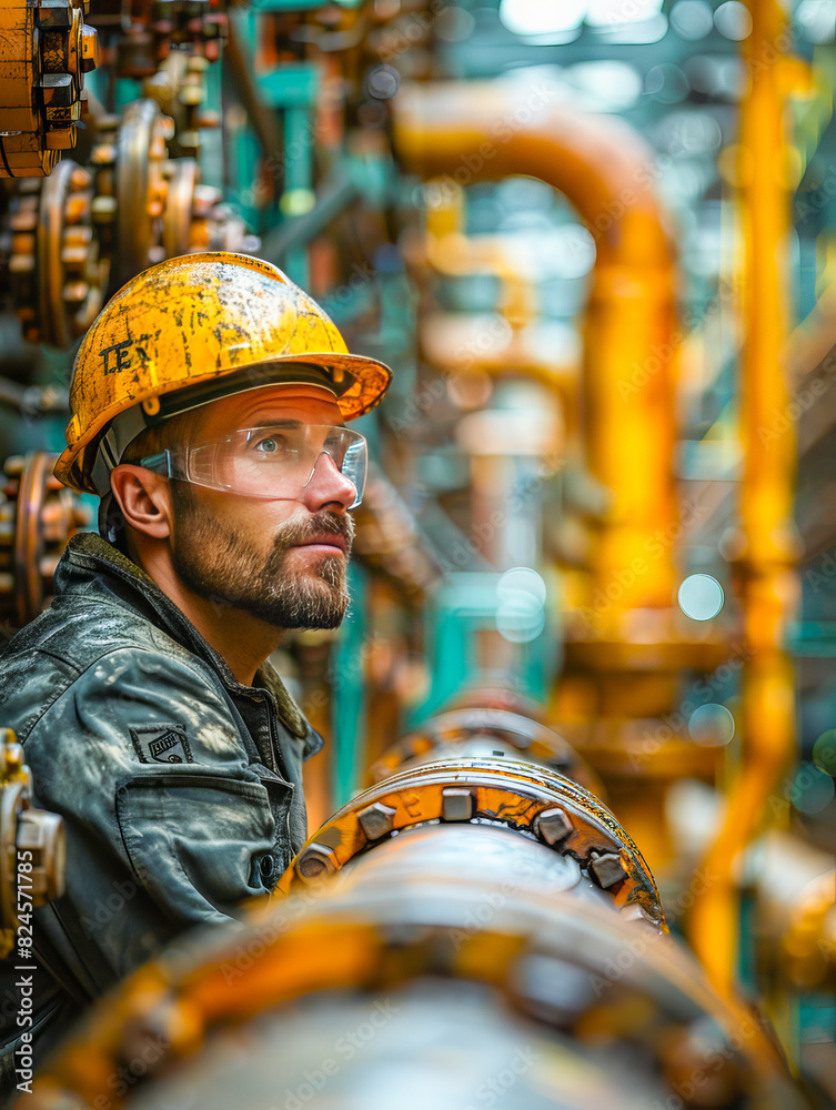 Industrial worker observing safety standards Industrial worker observing safety standards