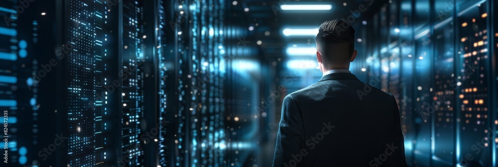 In a darkened working environment indoors, a focused system administrator or consultant saves backup files. In a darkened working environment indoors, a focused system administrator or consultant saves backup files.