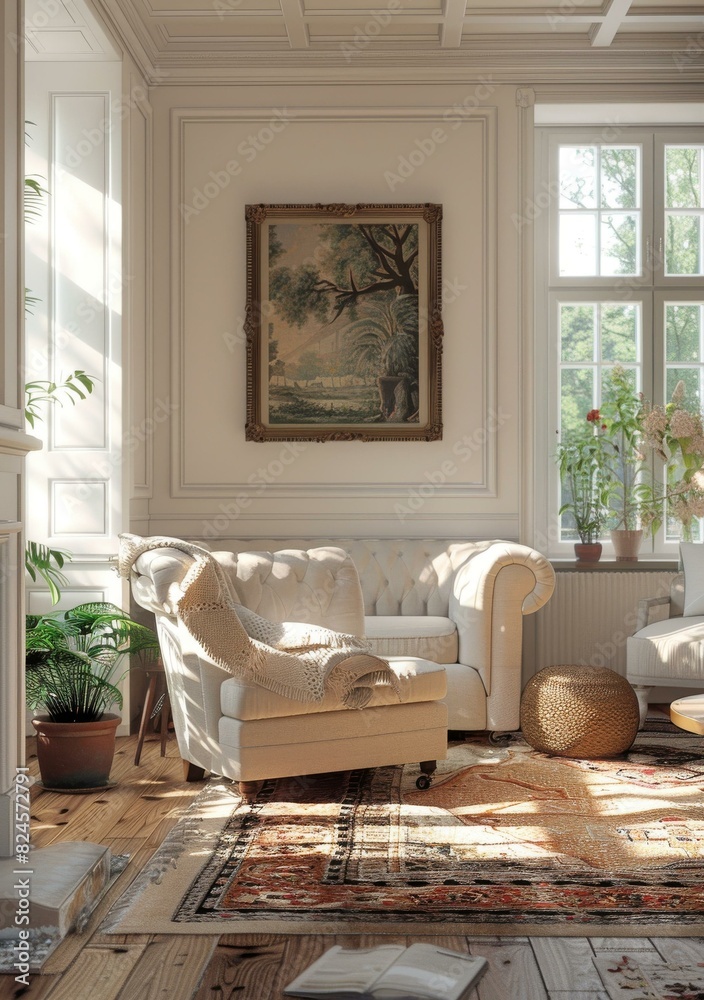 Obraz premium Beautiful Living Room Interior Design With Large Windows