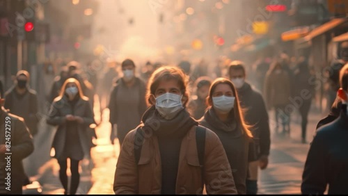 Group of people wearing masks to prevent epidemic outbreak Guidelines for prevention of infection with the KP2 virus strain caused by COVID-19.