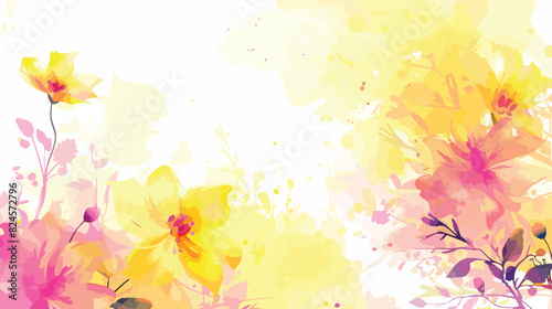 Yellow pink floral watercolor border for wedding birt