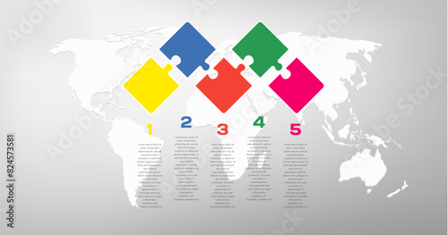 Five steps line infographic, puzzle template