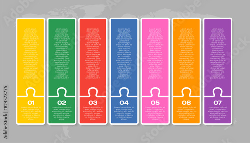 Vector timeline infographic process, 7 color steps