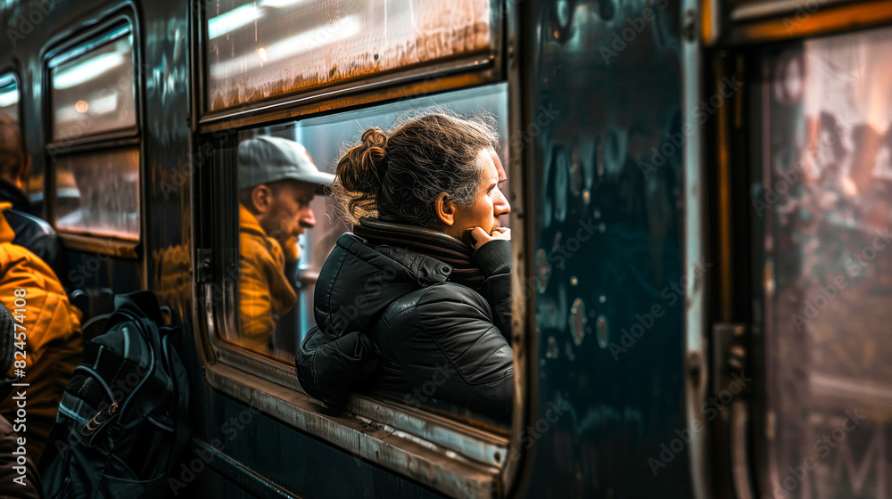 Passengers looking out from the windows Passengers looking out from the windows