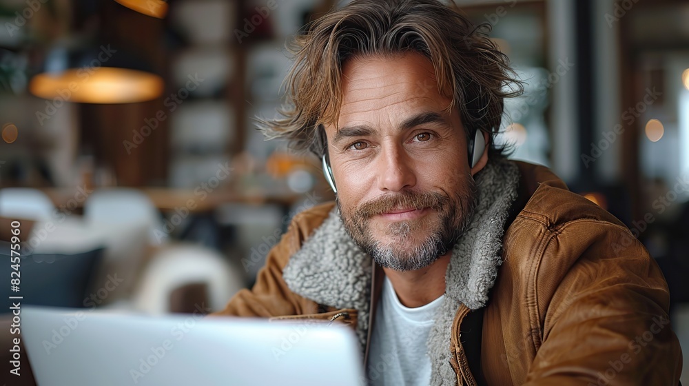 confident businessman executive coach in casual clothes using laptop computer having video conference call virtual meeting professional training negotiation remote working from home stock image confident businessman executive coach in casual clothes using laptop computer having video conference call virtual meeting professional training negotiation remote working from home stock image