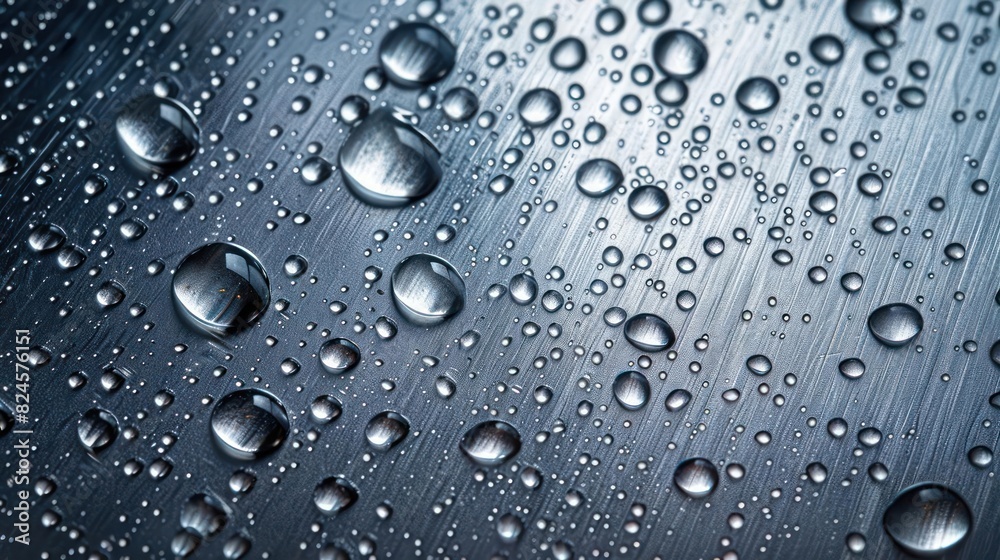 Close-up of water droplets on a metal surface. Close-up of water droplets on a metal surface.