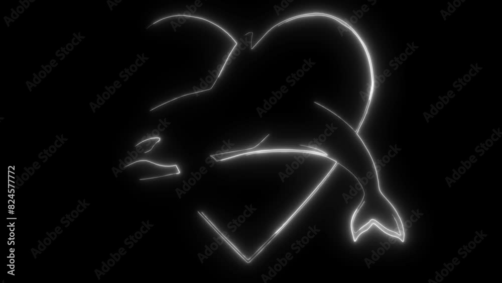 white silhouette of killer whale with hearts isolated on black background white silhouette of killer whale with hearts isolated on black background