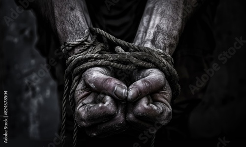 Person with Bound Hands Symbolizing Captivity and Oppression
 photo