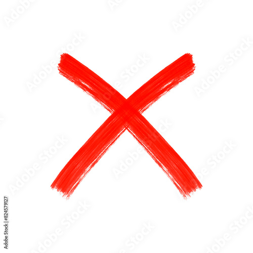 Red paint brush cross mark icon isolated on transparent background 