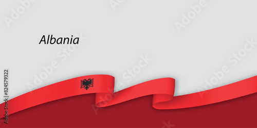 3d ribbon with national flag Albania isolated on white background