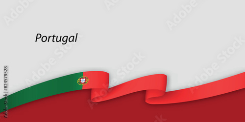 3d ribbon with national flag Portugal isolated on white background