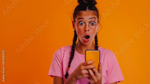 A Woman Astonished by Her Phone photo