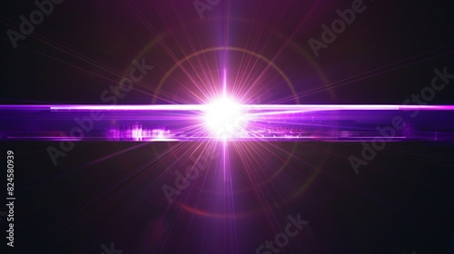 Black background with neon lens flare violet light reflections