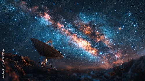 wallpaper of Radio telescope in starry night with milky way