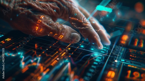 An Elderly Hand with Futuristic Data