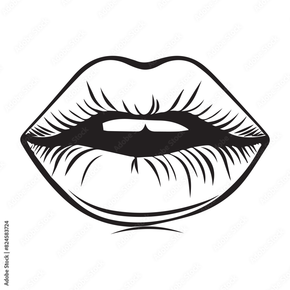 Simple sketch logo icon of cartoon womans lips, black vector illustration on white background Simple sketch logo icon of cartoon womans lips, black vector illustration on white background