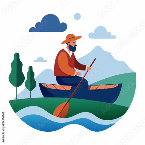 A fisherman in a boat vector illustration