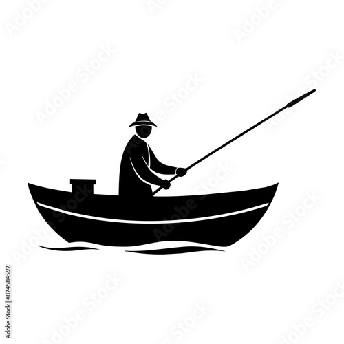 A fisherman in a boat silhouette vector illustration