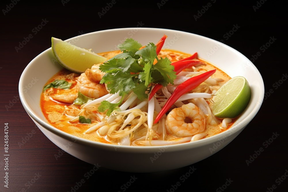 Malaysian laksa, a spicy noodle soup. Malaysian laksa, a spicy noodle soup.