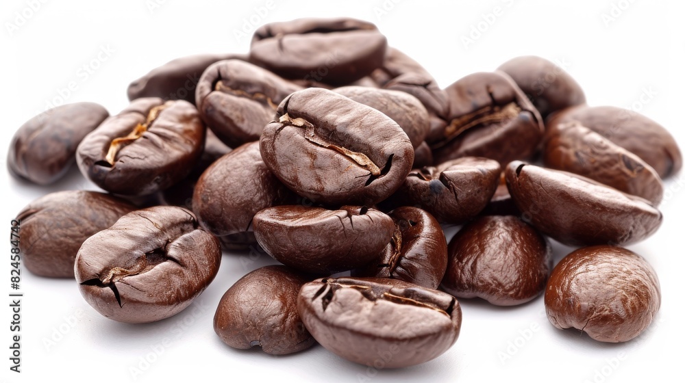 Coffee beans freshly roasted with white background and chocolate confiture in PNG Coffee beans freshly roasted with white background and chocolate confiture in PNG