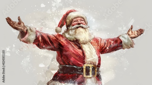 Old illustration of jolly Santa Claus isolated on transparent background