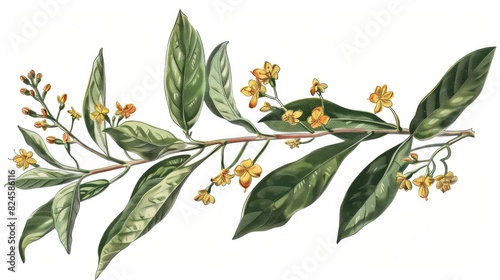 The Indian Madder plant is isolated on a transparent background with an old botanical illustration. photo