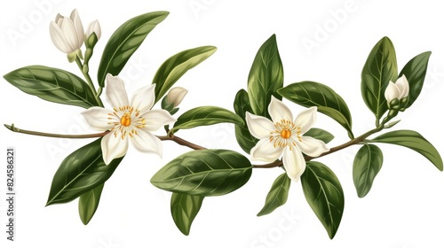The flower of neroli isolated on a transparent background, a botanical illustration from the old era