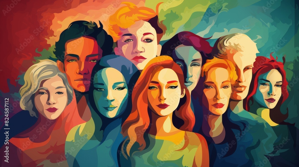 Colorful illustration of a group of women. International Womens Day concept.