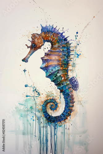 painting of a seahorse with a spiral shell and a spiral shell