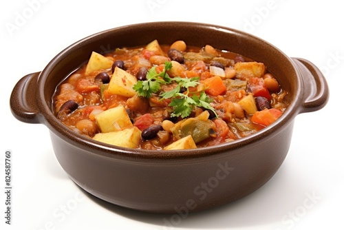 Guatemalan pepiÃ¡n, a rich and hearty stew. White background.