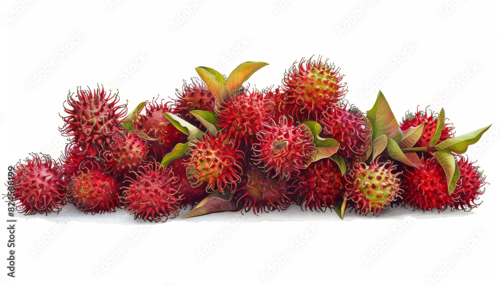 A bunch of red rambutans are piled on top of each other A bunch of red rambutans are piled on top of each other