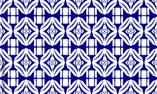 Blue line vintage ret background, seamless geometric pattern with diamond pattern repeat and seamless replete image design for fabric printing vintage porcelain theme wallpaper 80's year, rectangular