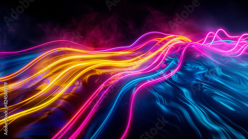 brightly colored lines of light in a dark room photo