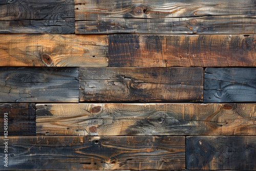 Create an ultrarealistic photograph of the texture of burnt wood planks. Created with Ai photo