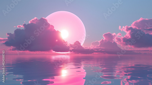 arafed view of a pink sunset over the ocean with clouds